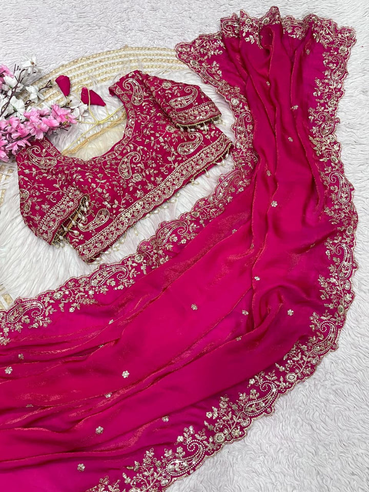 Humming Tune Satin Pink Silk Saree