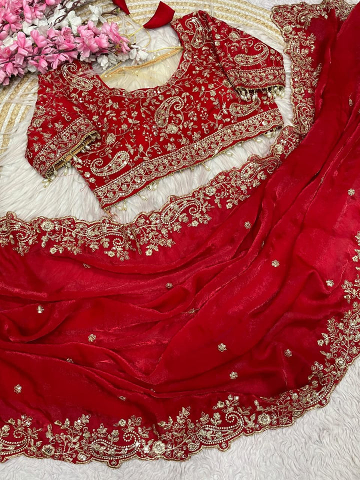 Humming Tune Satin Red Silk Saree