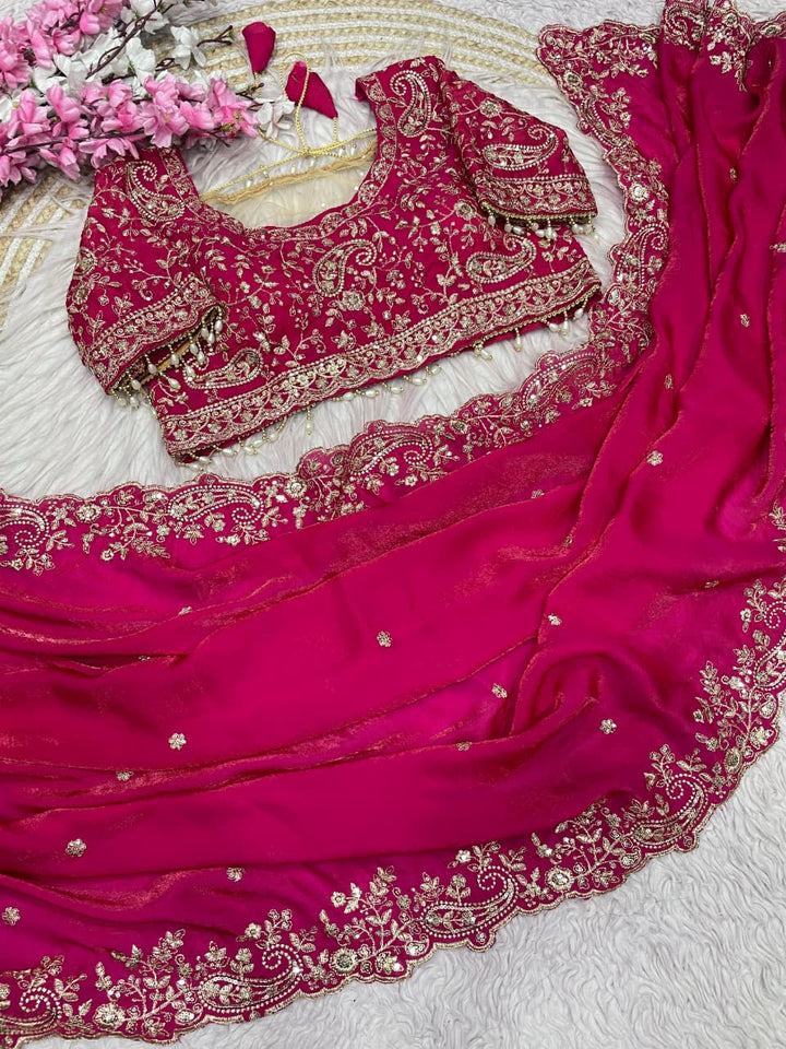 Humming Tune Satin Pink Silk Saree