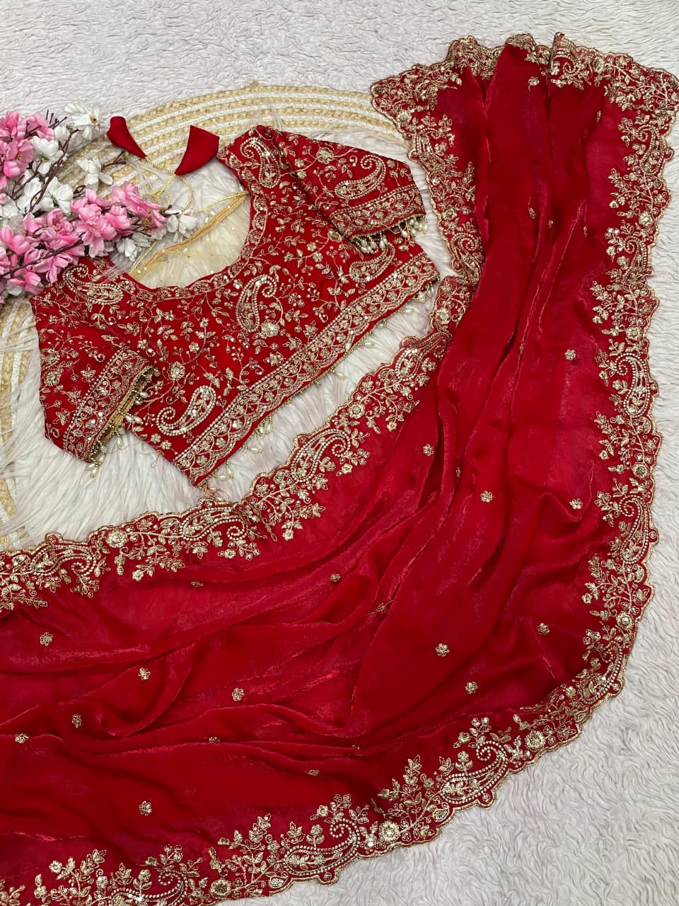 Humming Tune Satin Red Silk Saree
