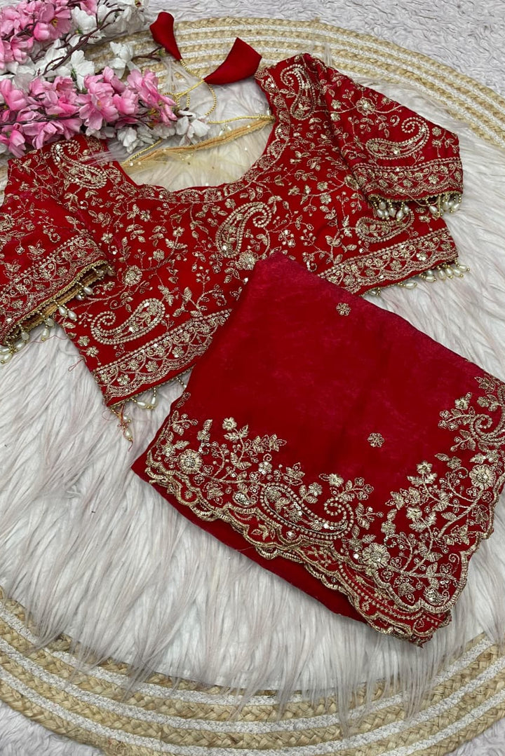 Humming Tune Satin Red Silk Saree