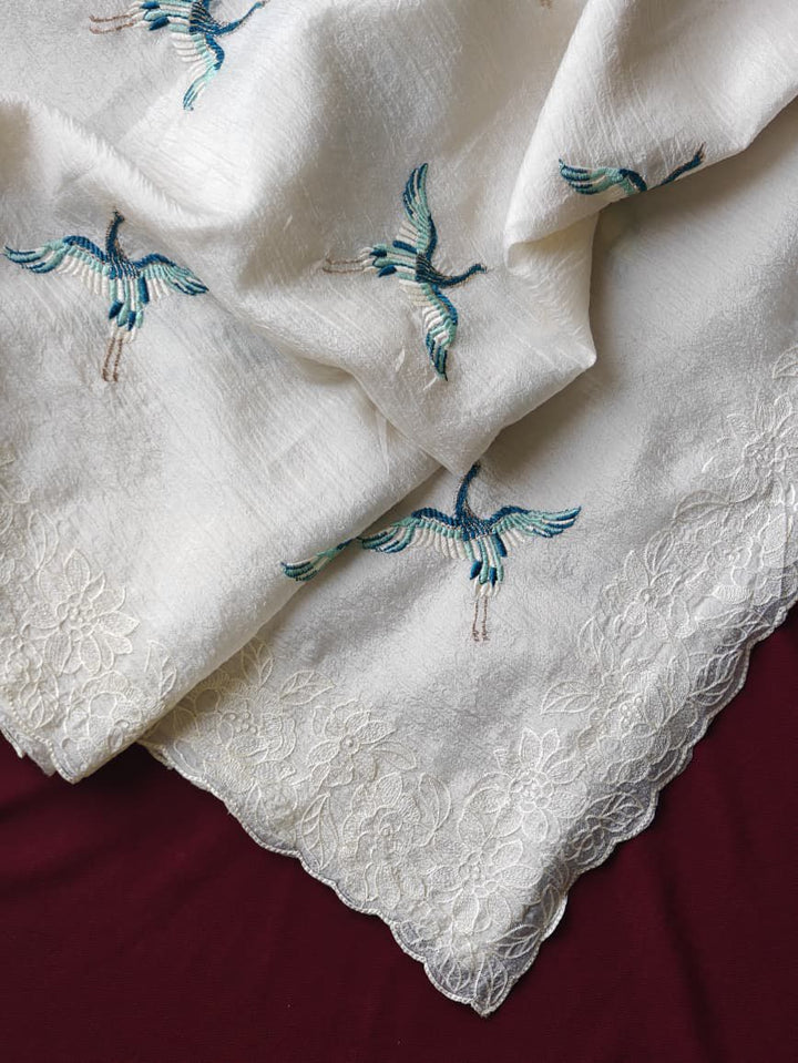 White Bird Crush Silk Saree