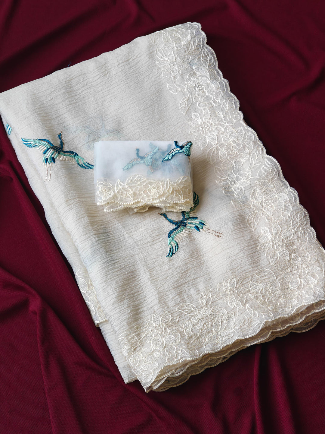 White Bird Crush Silk Saree