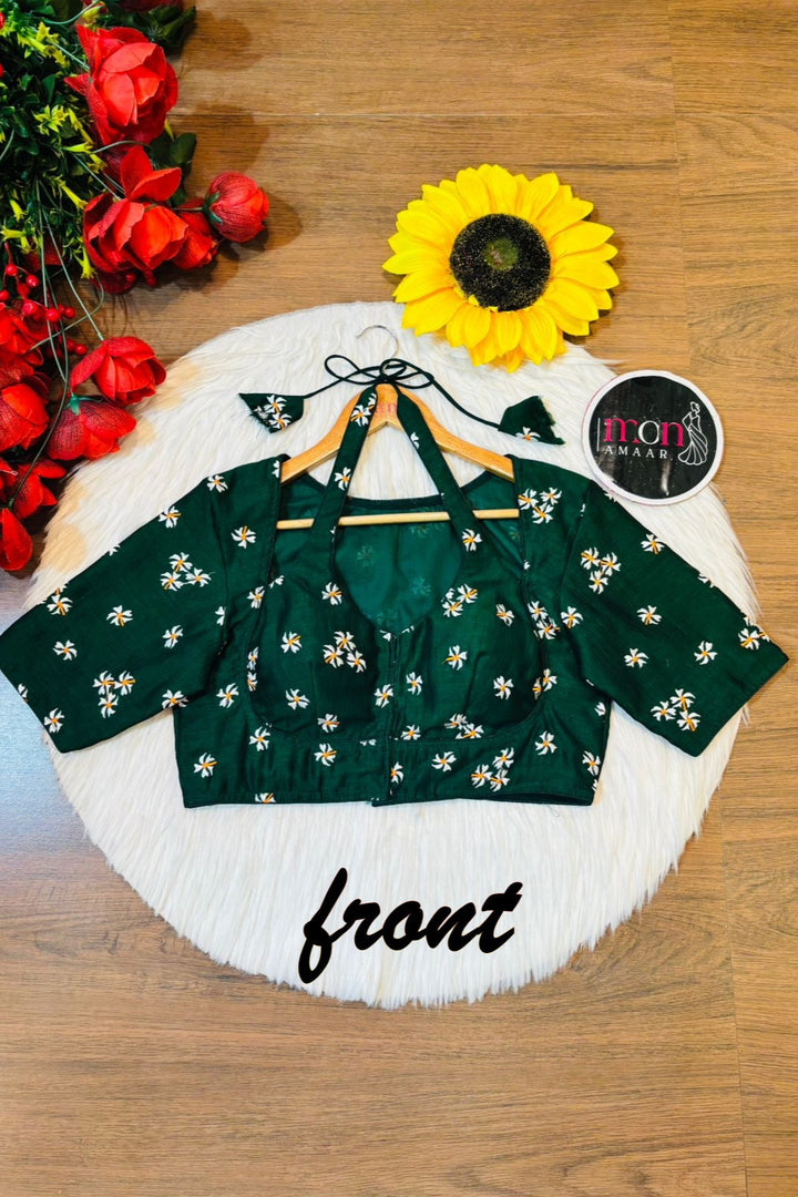 Green Shiuli Masaba Style Vichitra Silk Blouse