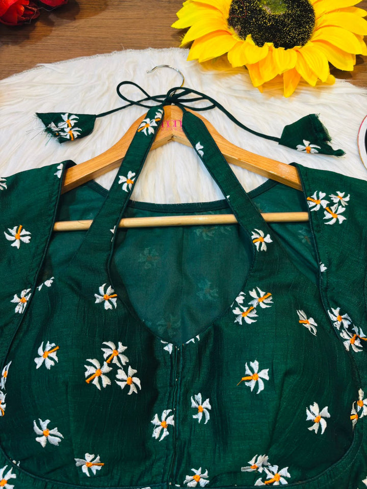 Green Shiuli Masaba Style Vichitra Silk Blouse