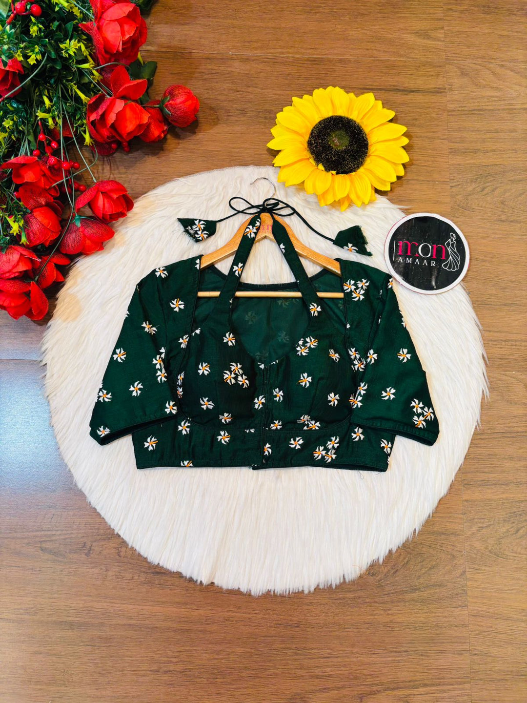 Green Shiuli Masaba Style Vichitra Silk Blouse