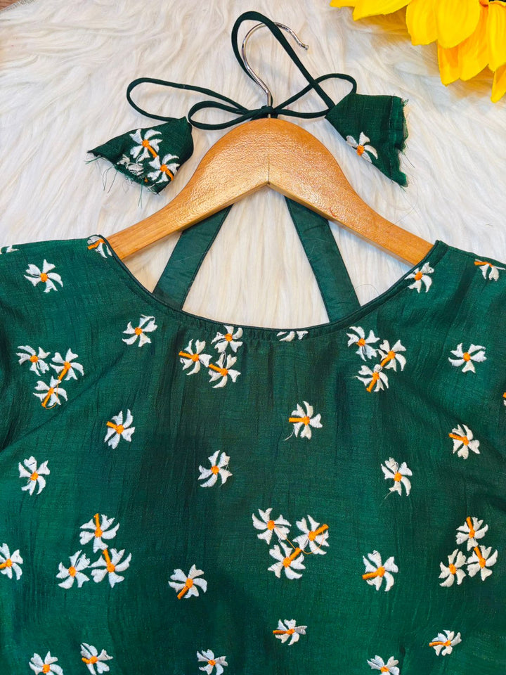 Green Shiuli Masaba Style Vichitra Silk Blouse