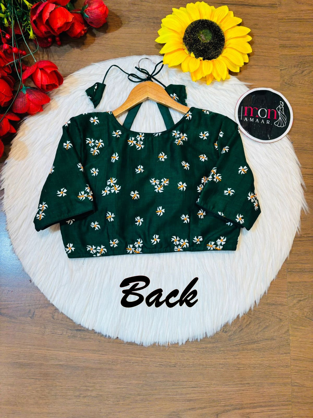 Green Shiuli Masaba Style Vichitra Silk Blouse