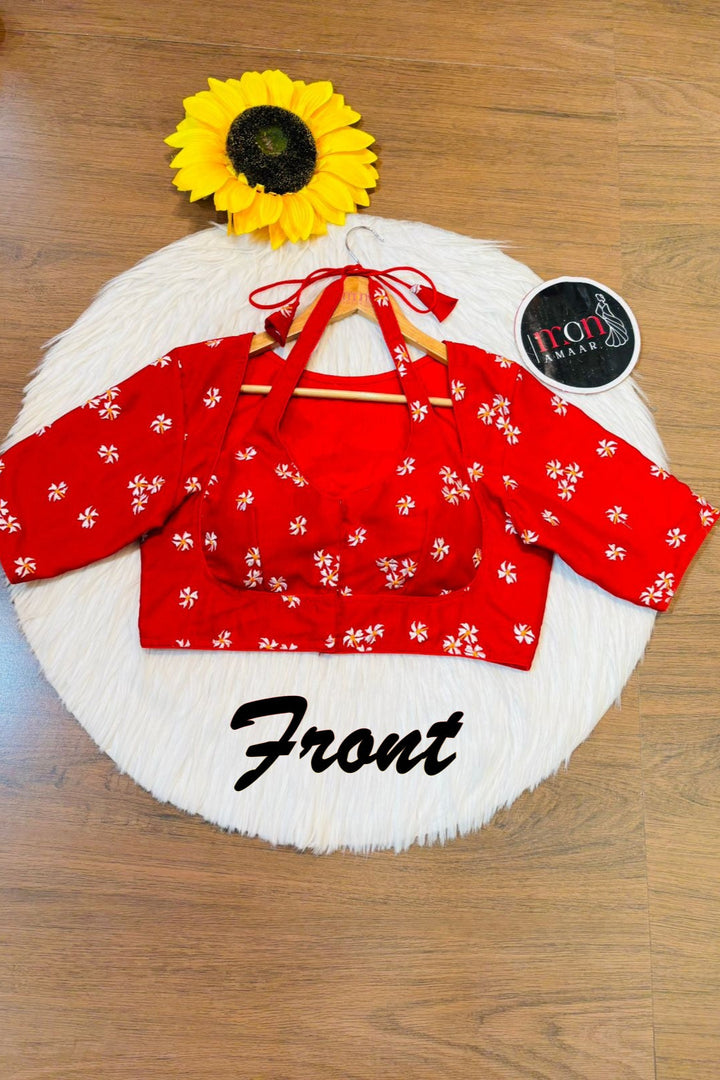 Red Shiuli Masaba Style Vichitra Silk Blouse