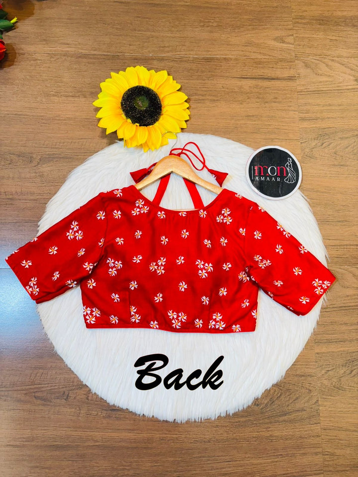 Red Shiuli Masaba Style Vichitra Silk Blouse