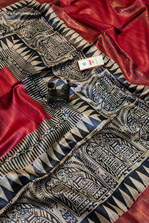 Saanjhrekha Ghicha Tussar Silk Saree