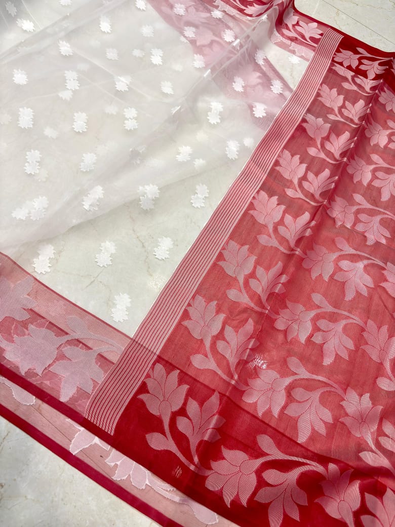 Amber Fall Banarasi Dhakai Kora Organza Saree