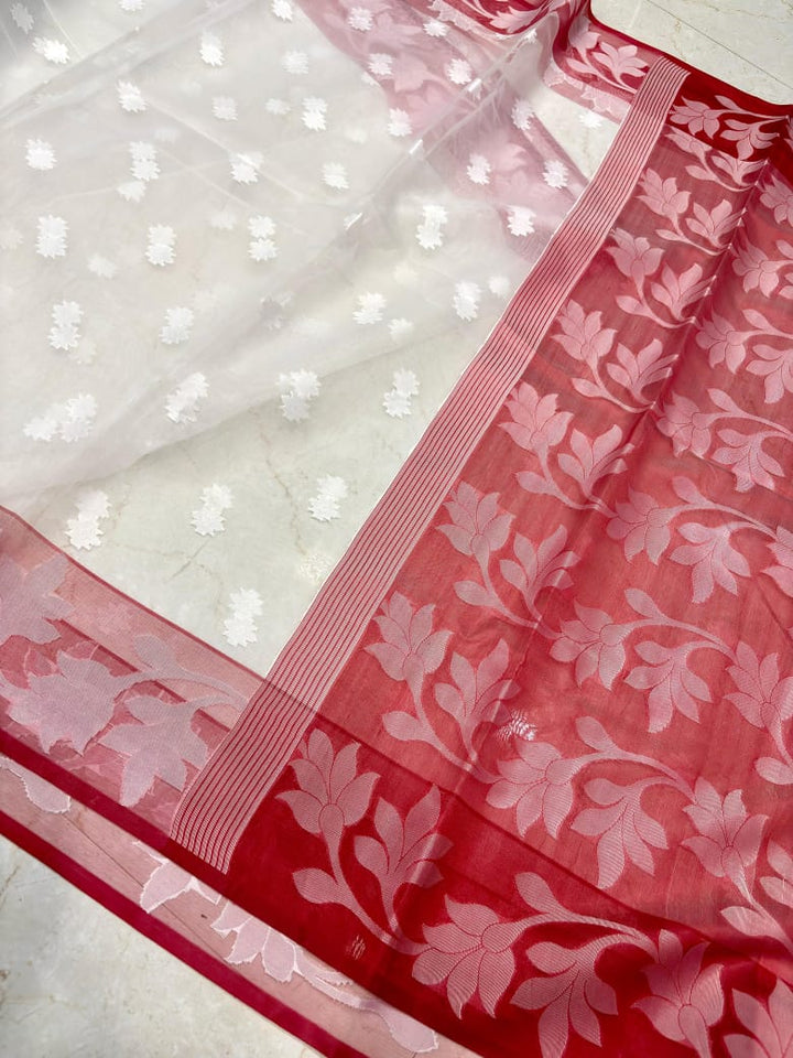 Amber Fall Banarasi Dhakai Kora Organza Saree