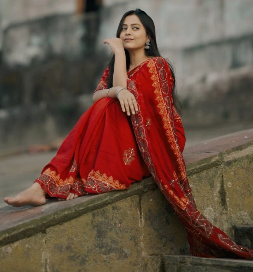 Red Sindoor Chanderi Cotton Saree