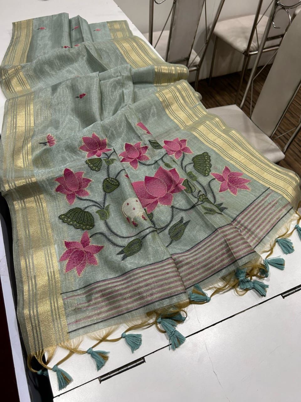 Amber Gleam Tissue Silk Saree