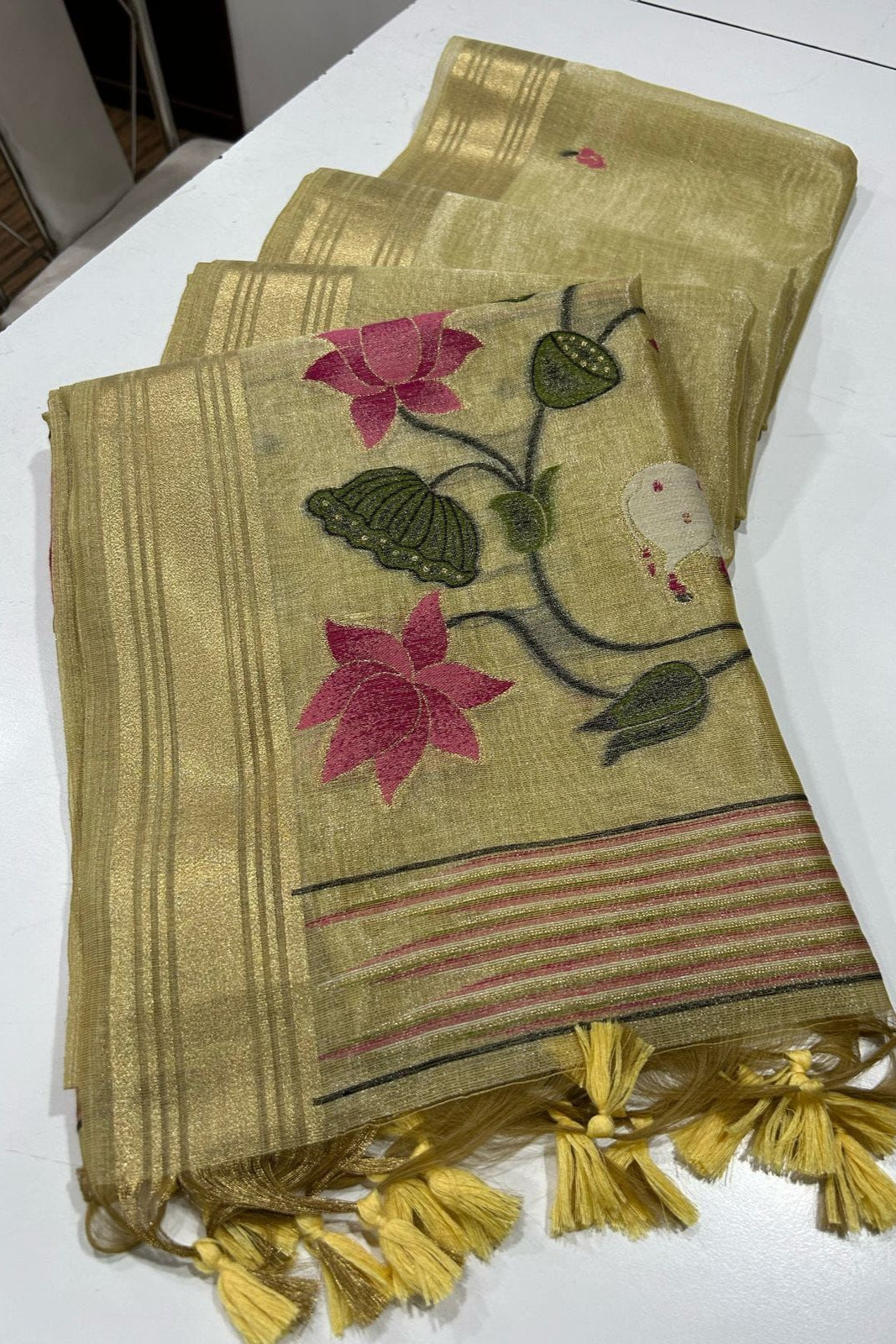 Amber Gleam Tissue Silk Saree