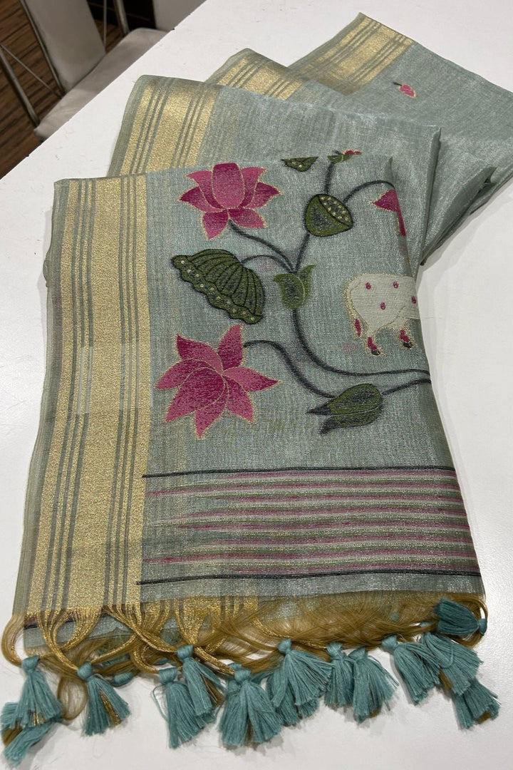 Amber Gleam Tissue Silk Saree