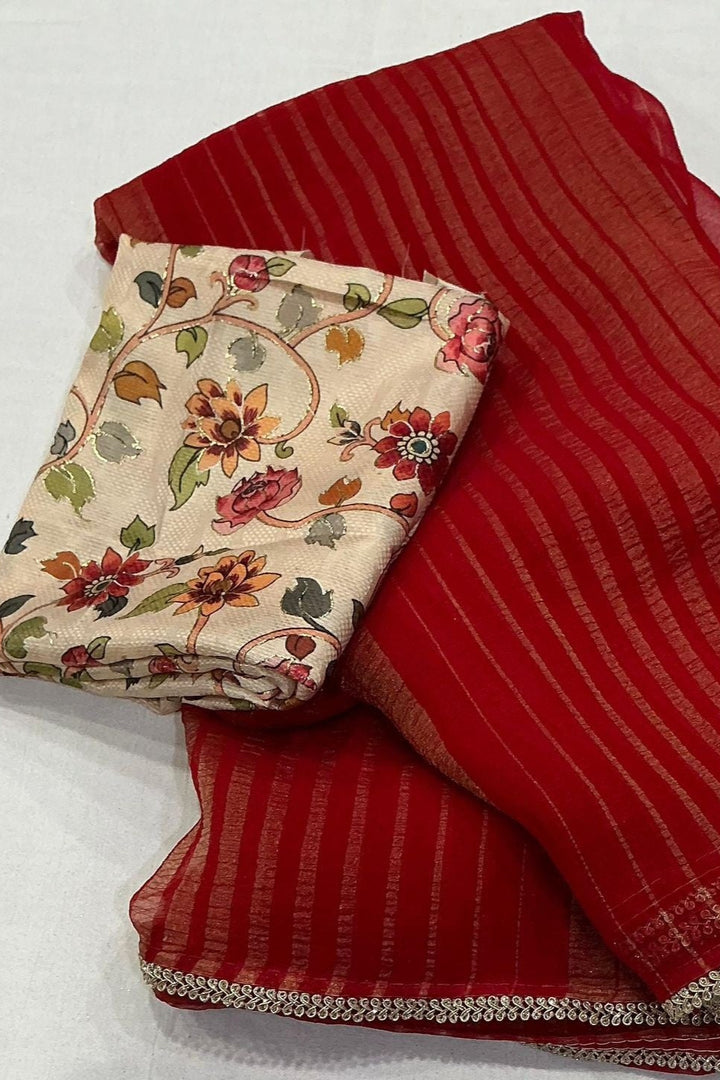 Line of Gold Fancy Chiffon Saree