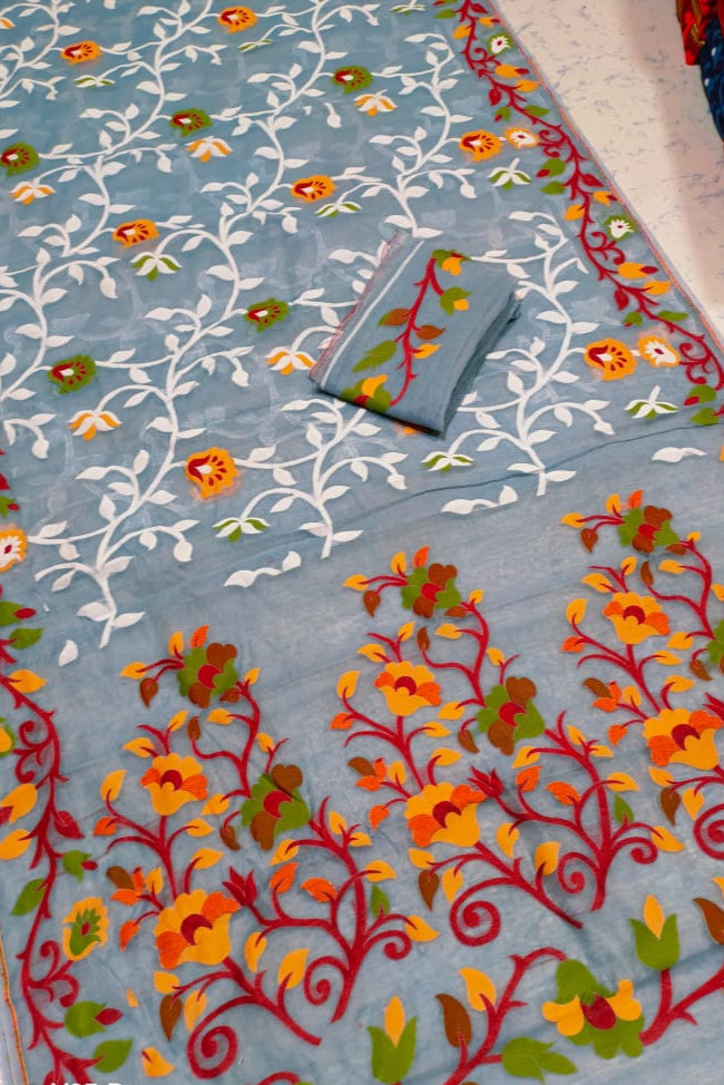 Neel Megh Dhakai Jamdani Saree