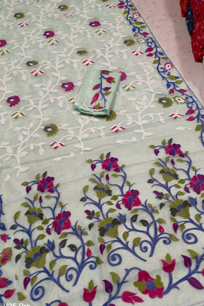 Neel Megh Dhakai Jamdani Saree