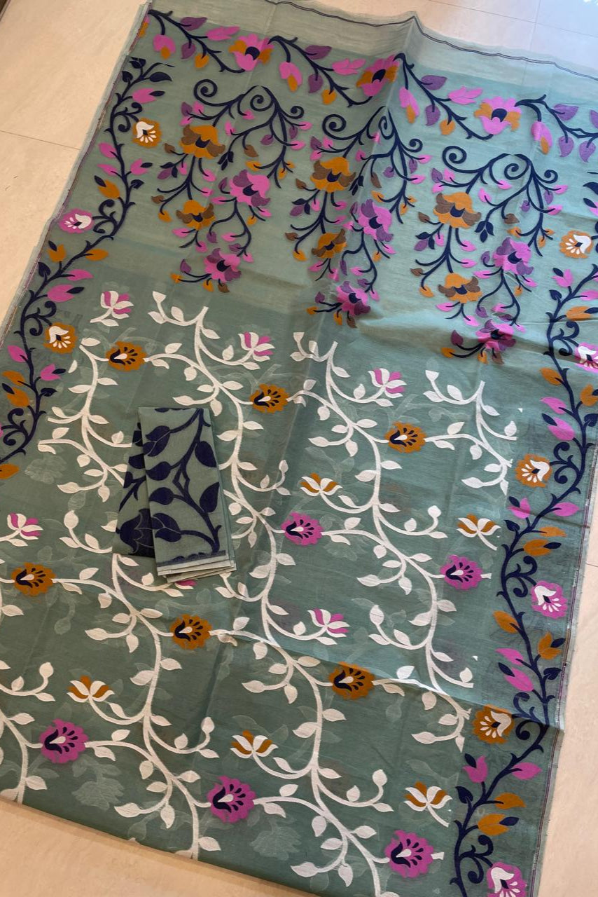 Neel Megh Dhakai Jamdani Saree