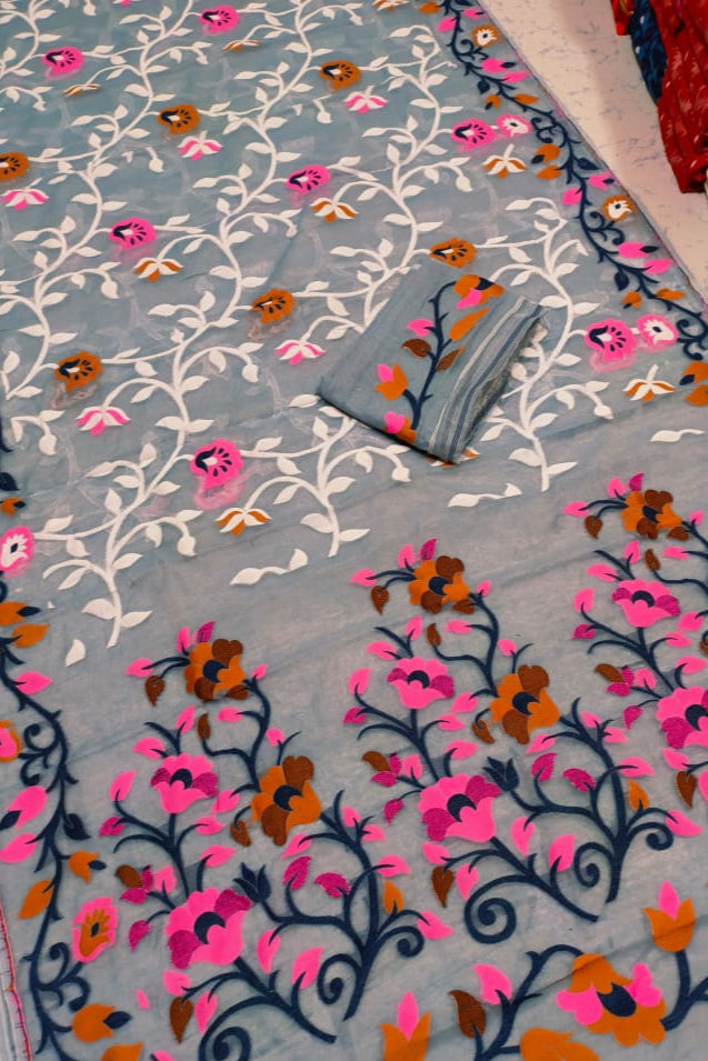 Neel Megh Dhakai Jamdani Saree