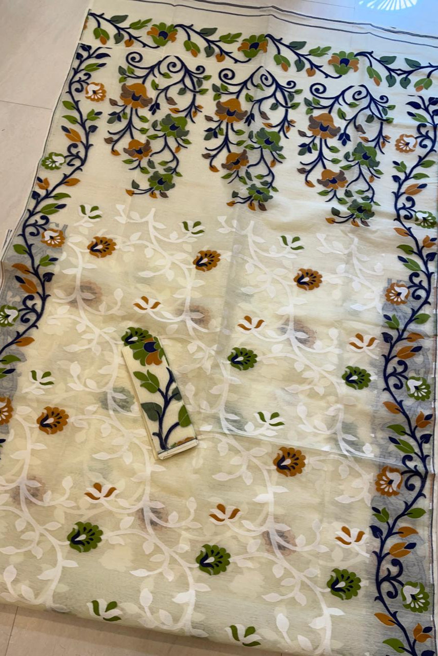 Neel Megh Dhakai Jamdani Saree