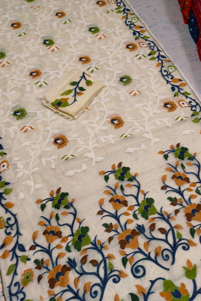 Neel Megh Dhakai Jamdani Saree