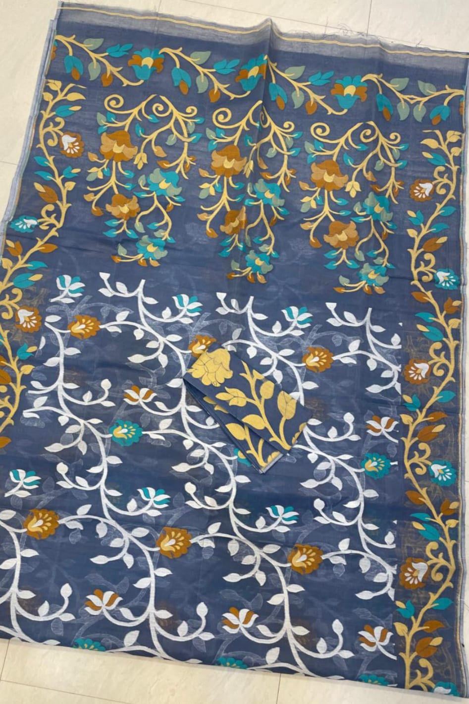 Neel Megh Dhakai Jamdani Saree