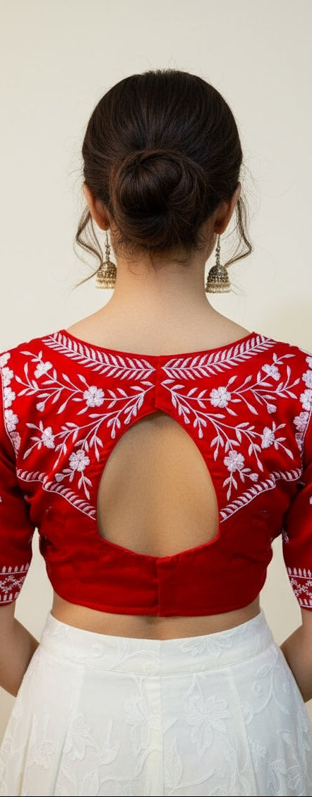 Flame Blossom Vichitra Silk Blouse