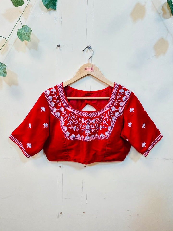 Flame Blossom Vichitra Silk Blouse