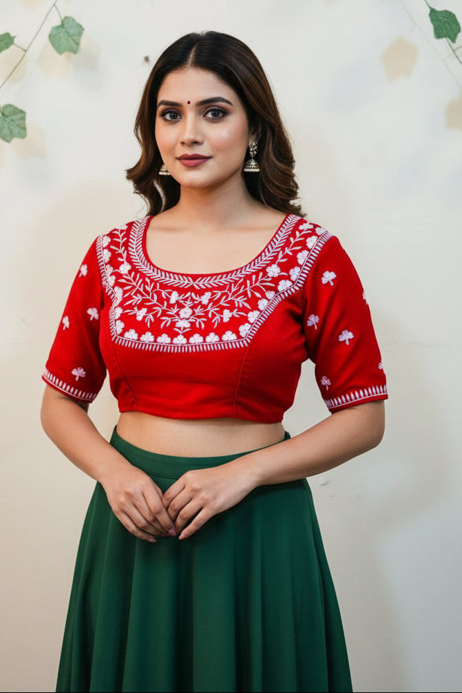 Flame Blossom Vichitra Silk Blouse