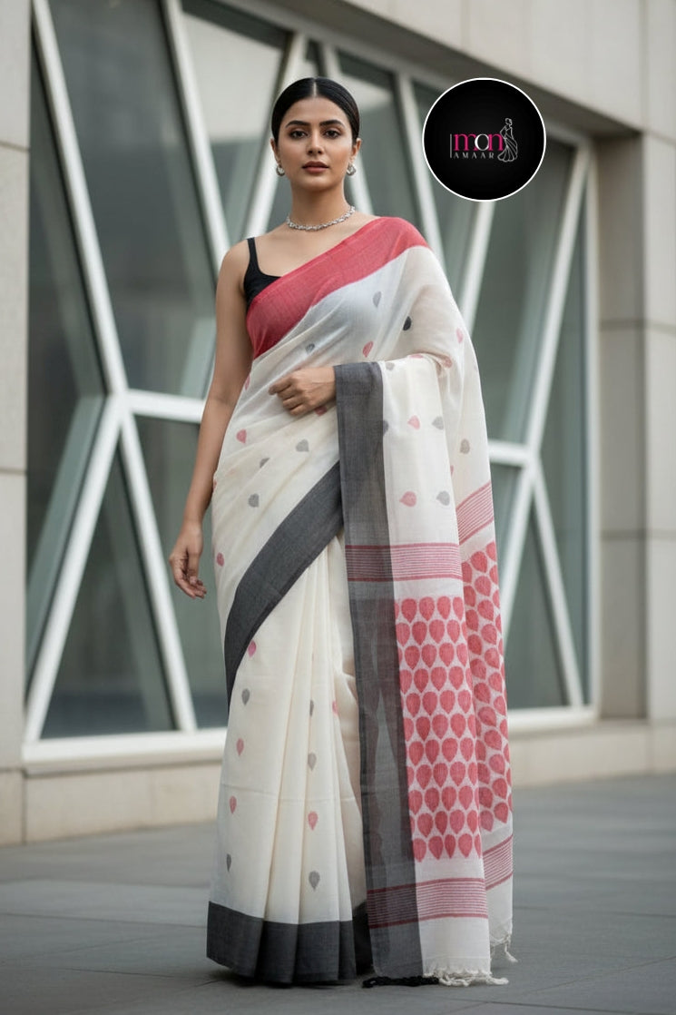 Alokoli Khadi Cotton Jamdani Saree
