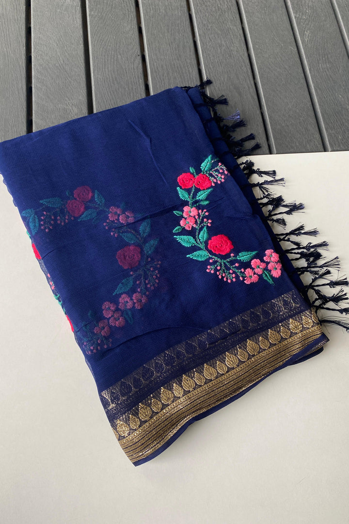 Royal Ink Georgette Silk Saree