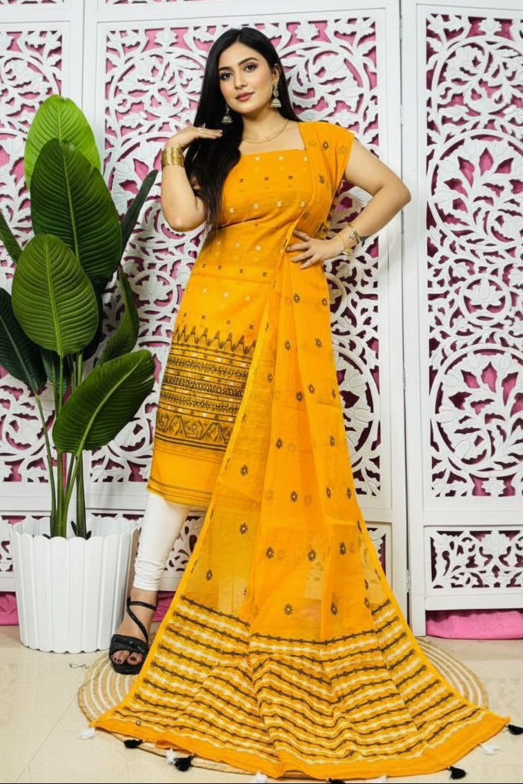 Nibir Chhaya Cotton Jamdani Unstitched Dress Material (Kurti Piece and   Monamaar