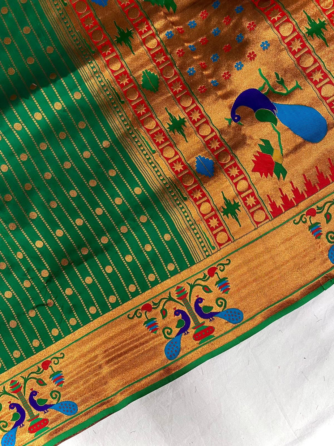 Autumn Leaves Paithani Green Silk Saree