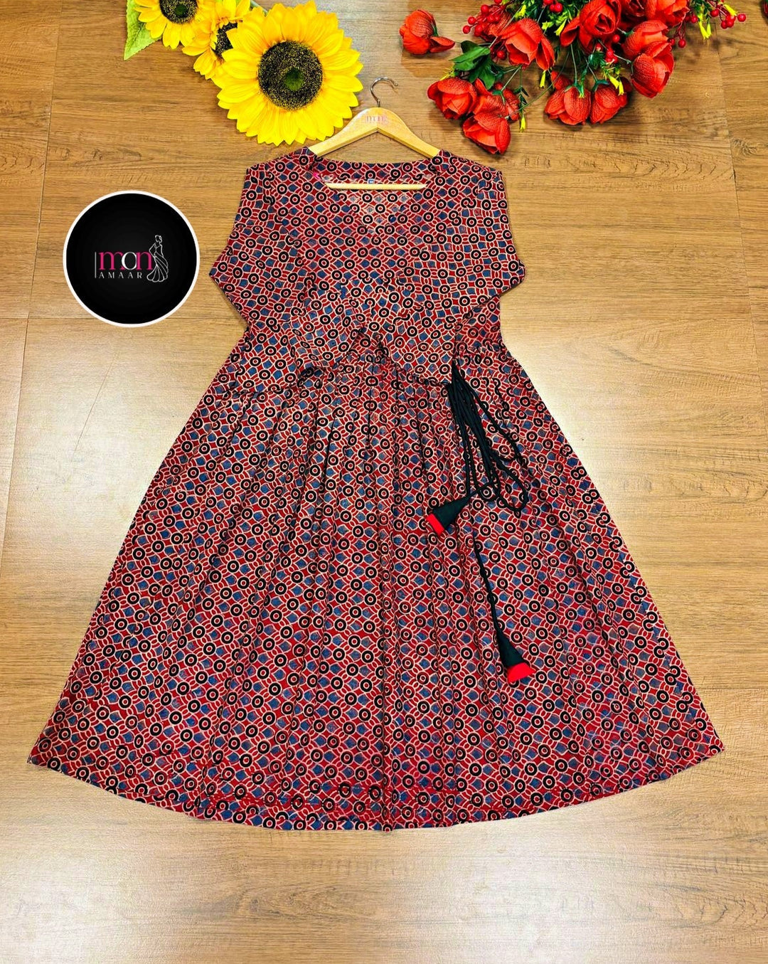 Ajrakh Jadu- Pure Handblock Handloom Long Cotton Dress