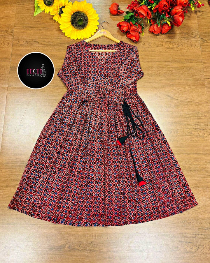 Ajrakh Jadu- Pure Handblock Handloom Long Cotton Dress