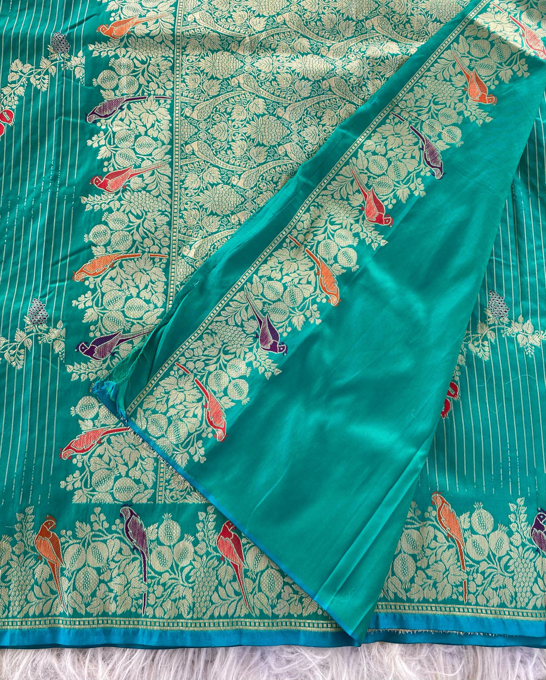Little Talks Banarasi Mushru Satin Blue Silk Saree