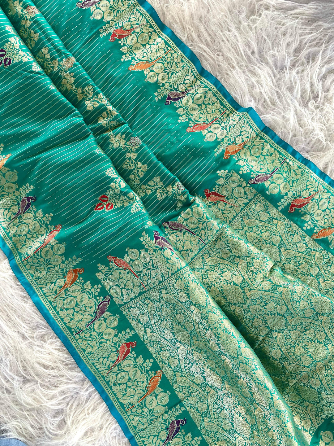 Little Talks Banarasi Mushru Satin Blue Silk Saree