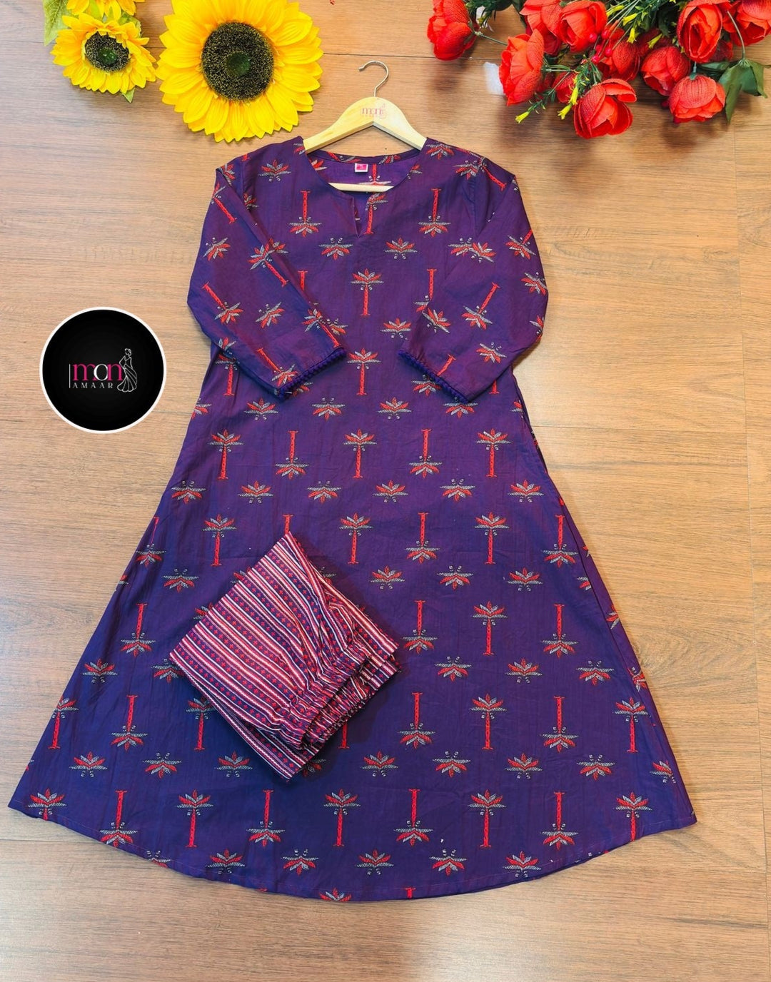 Big On Charm Purple Cotton Kurti Set