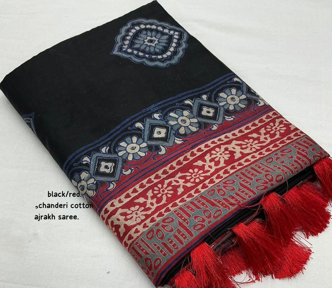 Ajrakh Style Chanderi Cotton Saree
