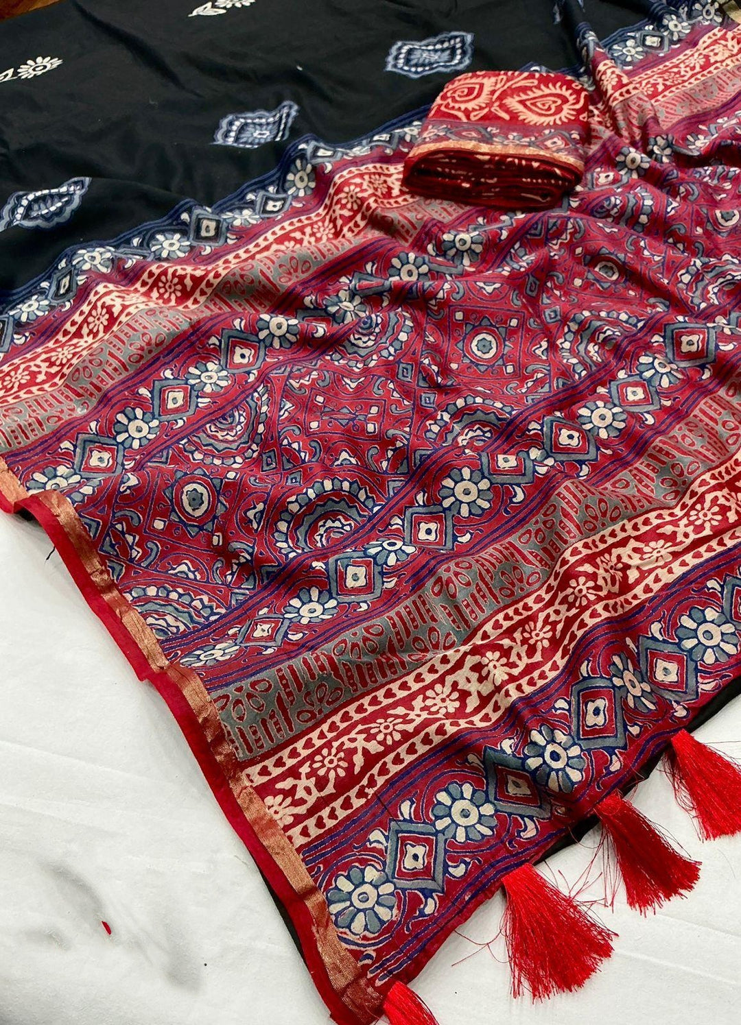 Ajrakh Style Chanderi Cotton Saree