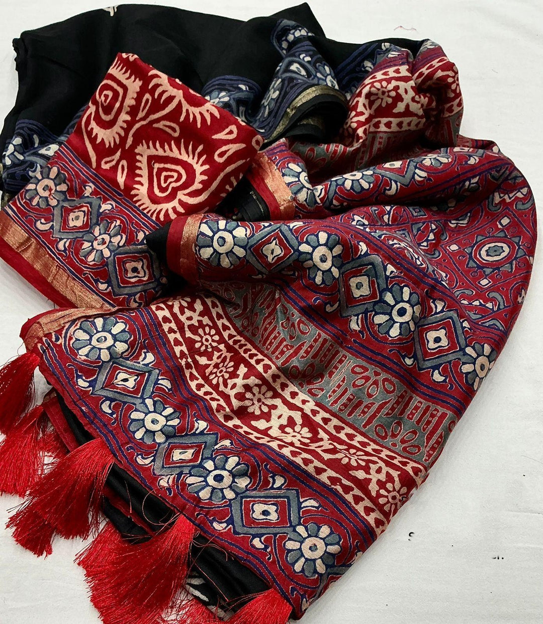 Ajrakh Style Chanderi Cotton Saree