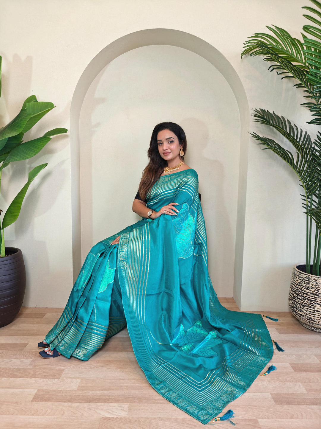 Brush Of Bloom Banarasi Muga Silk Saree