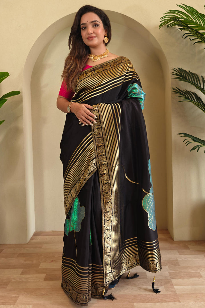 Brush Of Bloom Banarasi Muga Silk Saree