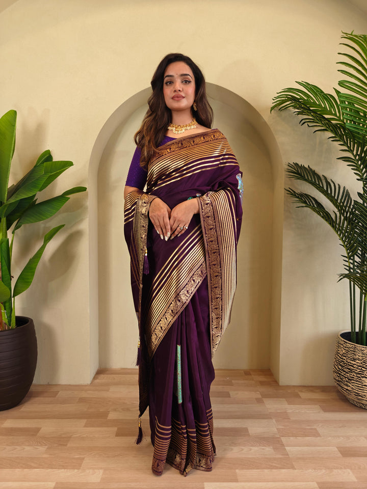 Brush Of Bloom Banarasi Muga Silk Saree