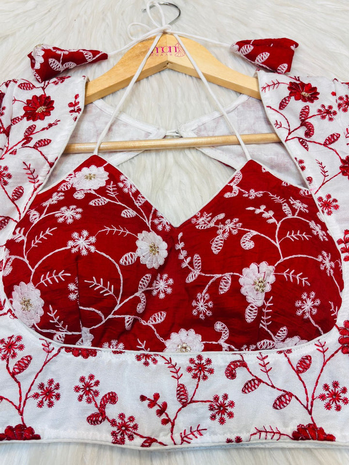 Red White Masaba Style Silk Blouse