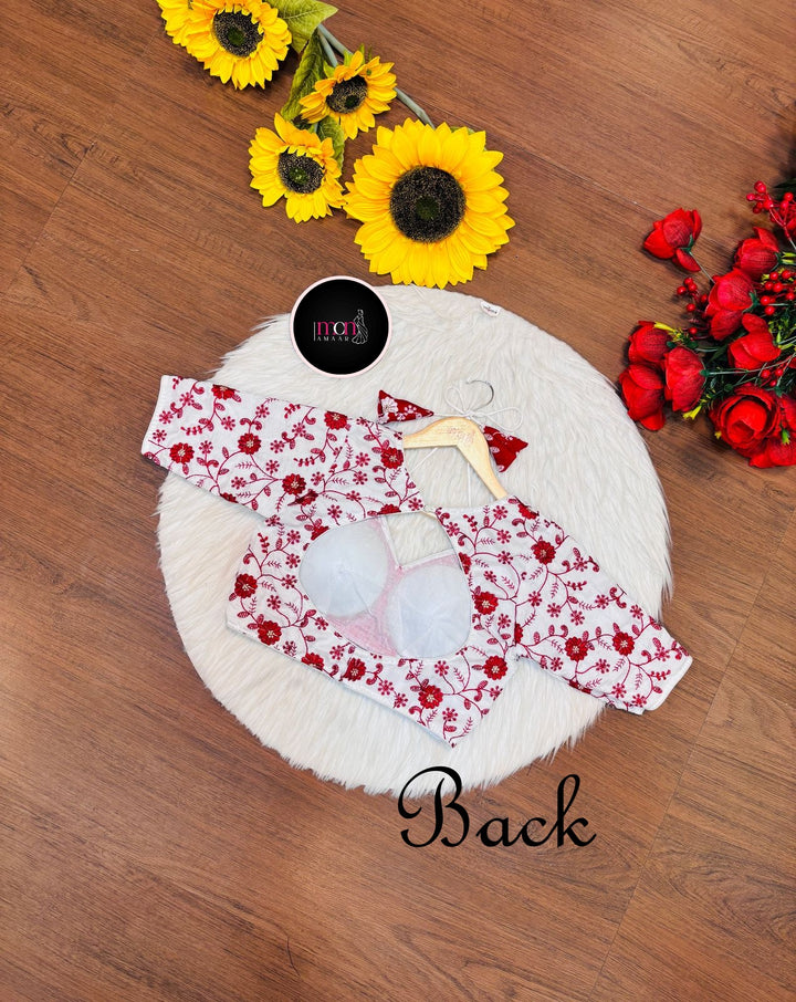 Red White Masaba Style Silk Blouse