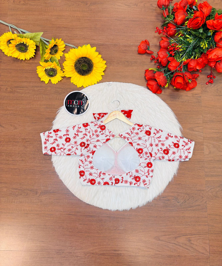 Red White Masaba Style Silk Blouse